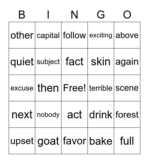 봉곡중 1학년 1과~4과 Bingo Card