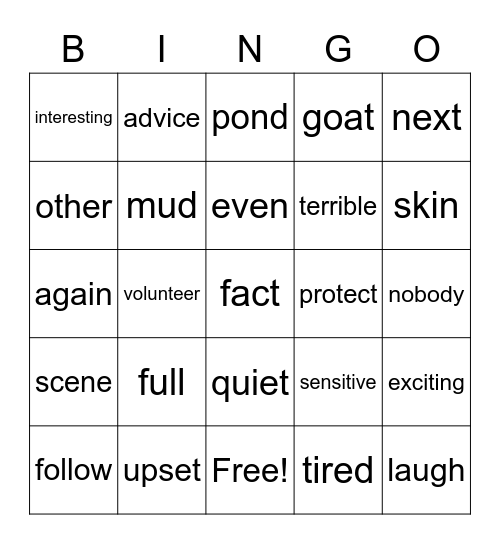 봉곡중학교 1학년 1~4과 Bingo Card