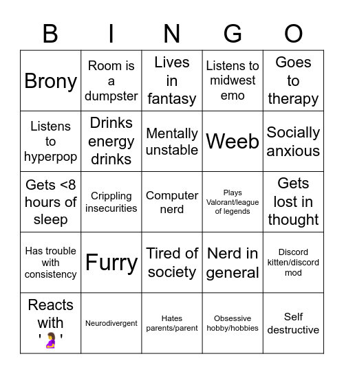 Weird human bingo Card