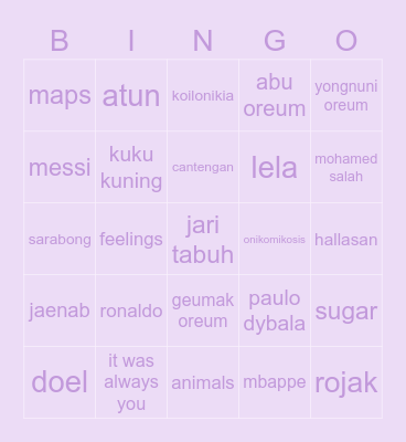 yR Bingo Card