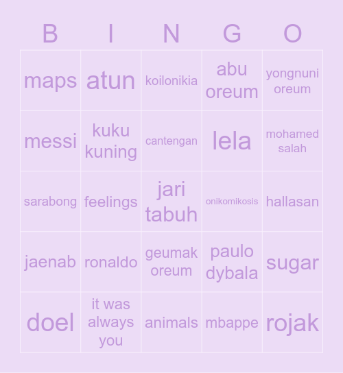 yR Bingo Card