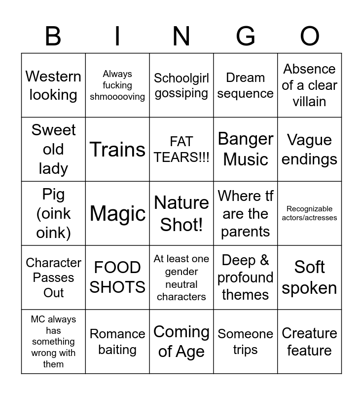 Ultimate Studio Ghibli Bingo Card