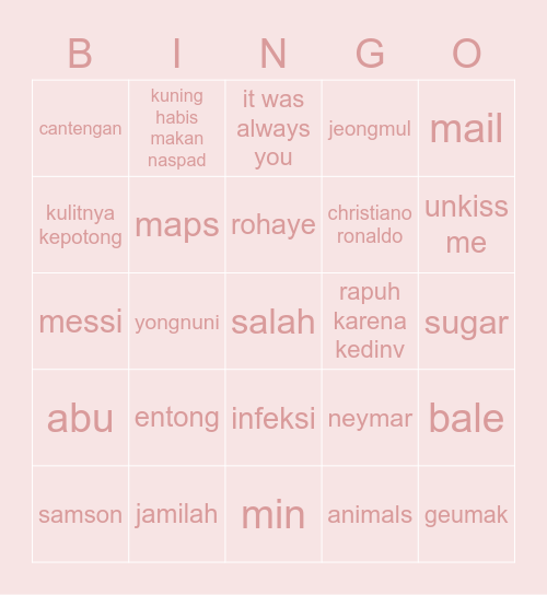 jN Bingo Card