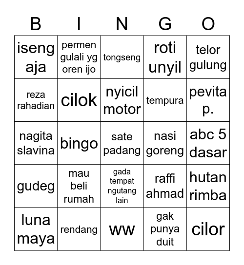 PUNYA AYUN Bingo Card