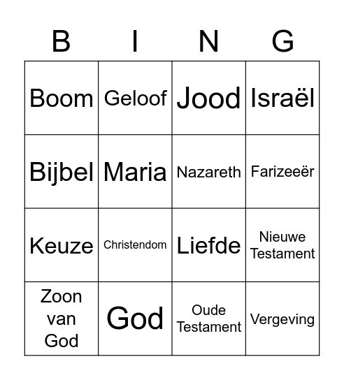 Godsdienst Bingo Card