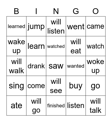 Regular and Irregular Verbs Bingo Card