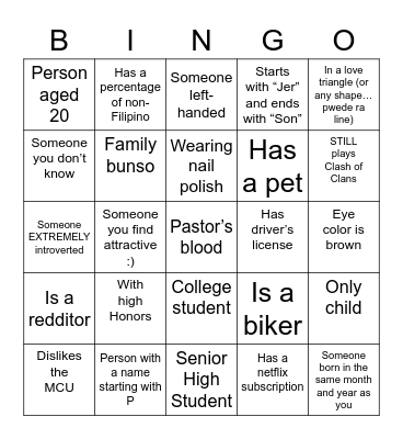 Friend Bingo Card