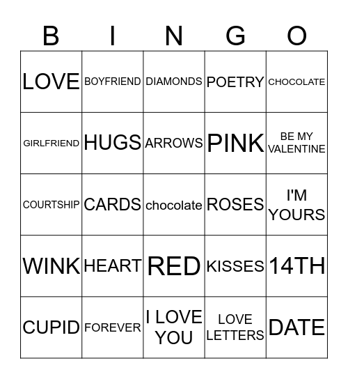 VALENTINE Bingo Card