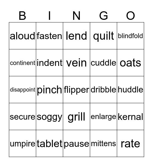 Vocabulary Bingo! Bingo Card