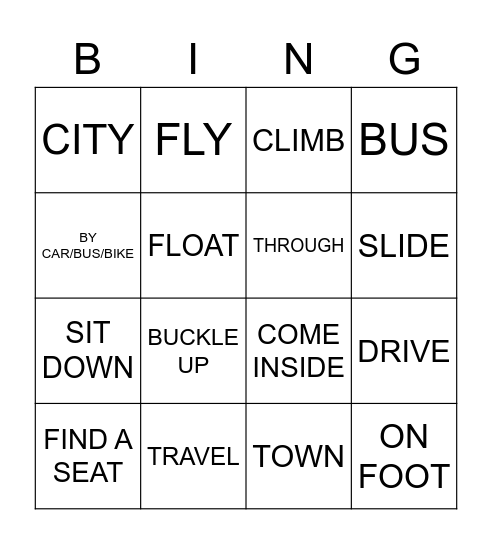 Travelling Bingo Card