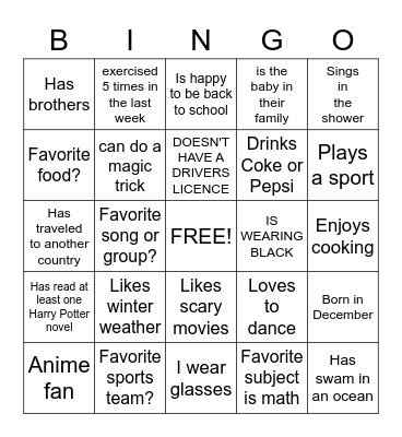 Getting to Know You Bingo Card