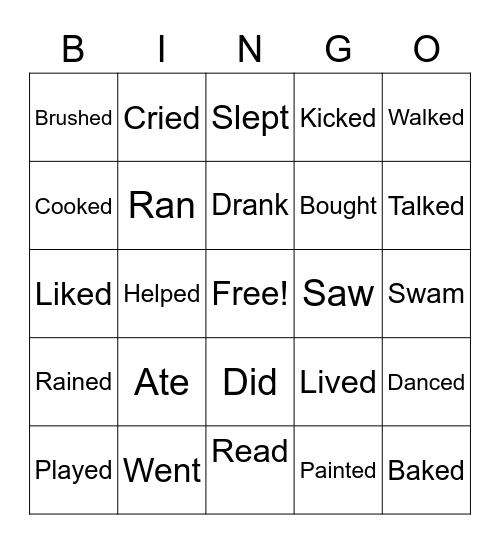 Simple Past Bingo Card