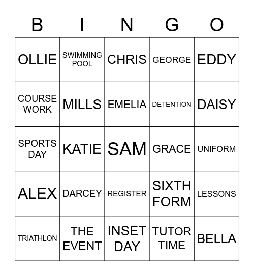 MIMA! Bingo Card