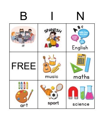 School subjects Bingo Card