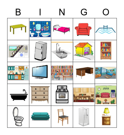 house rooms and objects Bingo Card