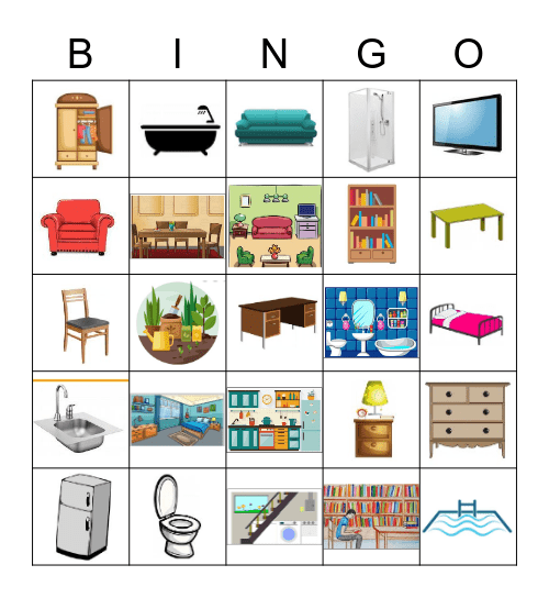 house rooms and objects Bingo Card