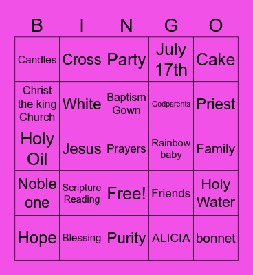 ALICIAS BAPTISM Bingo Card