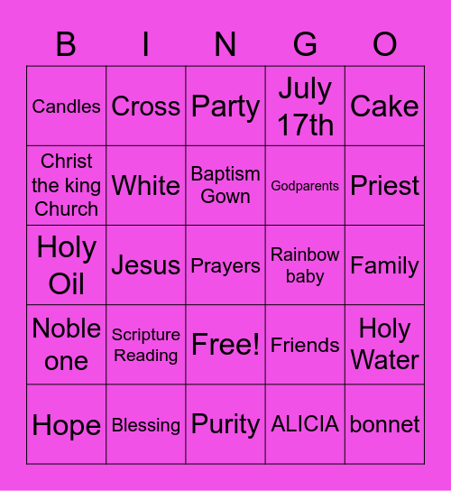 ALICIAS BAPTISM Bingo Card