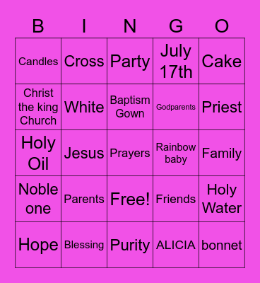 ALICIAS BAPTISM Bingo Card