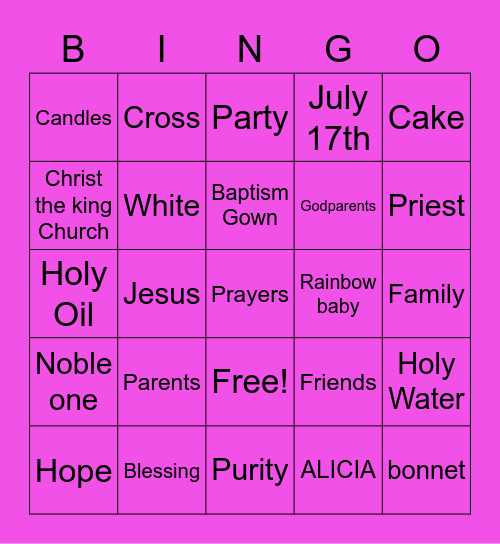 ALICIAS BAPTISM Bingo Card