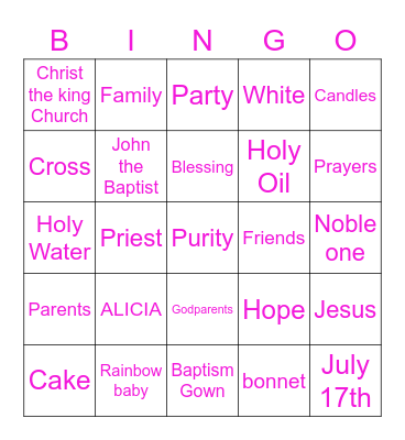 ALICIAS BAPTISM Bingo Card
