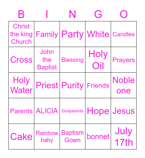 ALICIAS BAPTISM Bingo Card