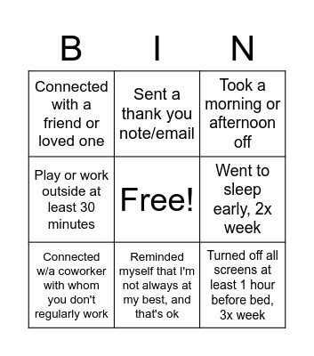 Butler Well-Being Bingo Card