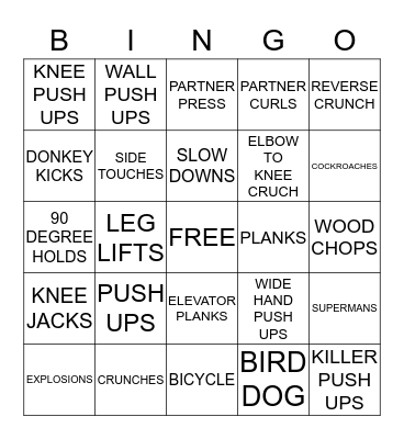 AB / ARM FITNESS BINGO Card