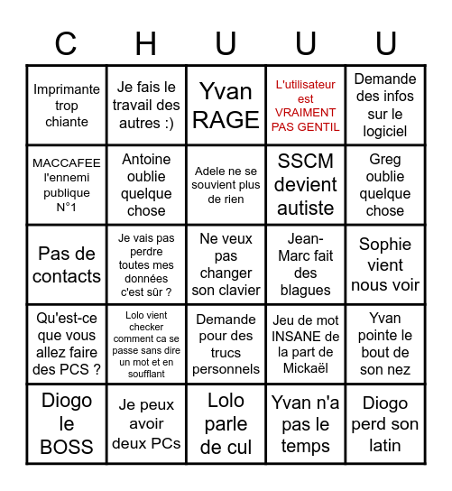 Le Bingo de la DSI Bingo Card