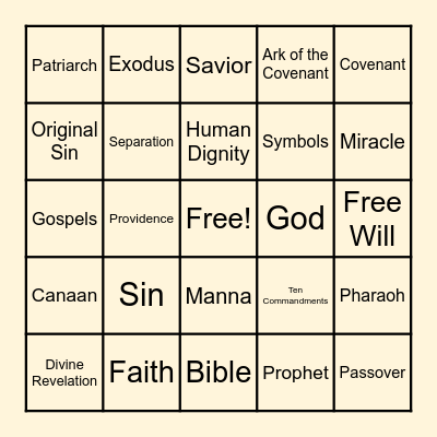 Religious Ed. Bingo Card