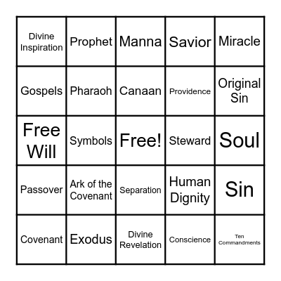 Religious Ed. Bingo Card