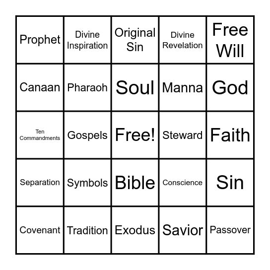Religious Ed. Bingo Card