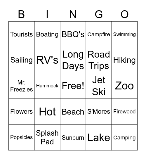 GRM Employee Appreciation Week - Summer Bingo Card