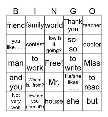 Spanish 1 Chapter 1 (3) Bingo Card