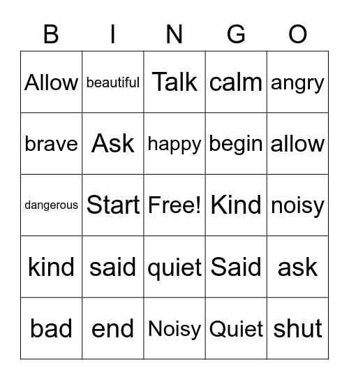 Synonyms Bingo Card