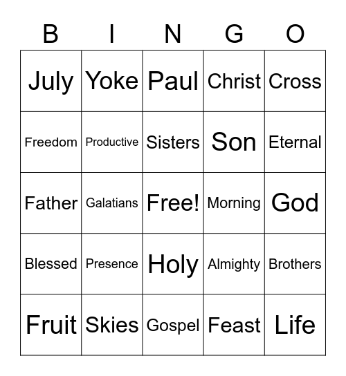 June 26 Worship Bingo (Listen for words in worship and check them off when you hear them) No prizes - just for fun Bingo Card