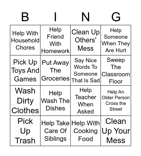 Acts Of Kindness!! Bingo Card