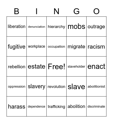 Slavery Bingo Card