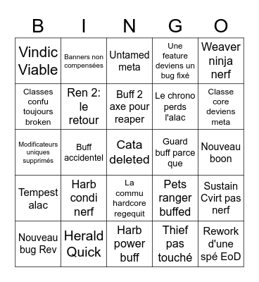 Patch notes Bingo Card