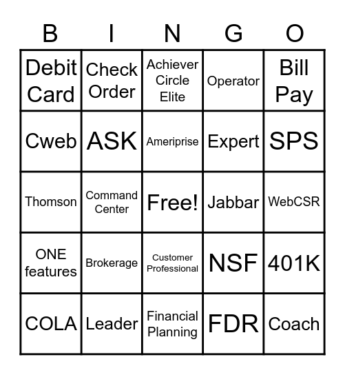 Team Building Bingo Card