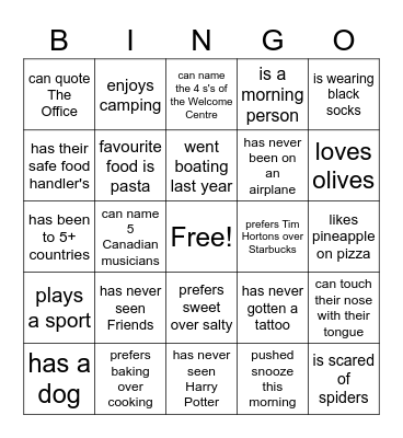 Ice Breaker Bingo Card