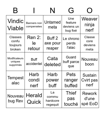 Patch notes Bingo Card