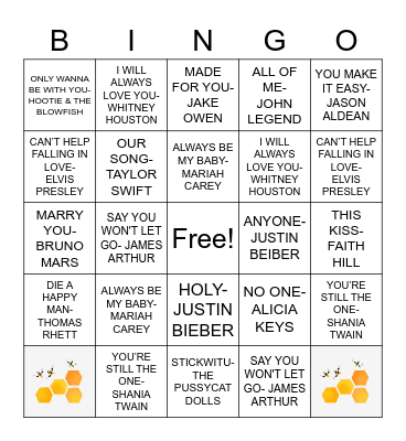 Emily's Musical Bingo Card