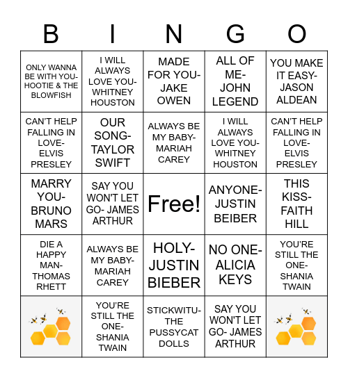 Emily's Musical Bingo Card