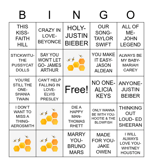 Emily's Musical Bingo Card