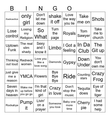 Random Songs Bingo Card