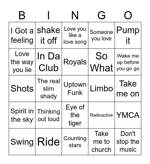 Random Songs Bingo Card
