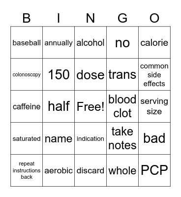 Health Promotion Bing Bingo Card