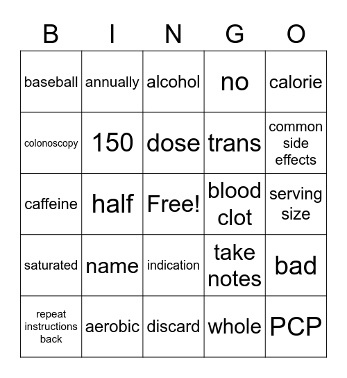 Health Promotion Bing Bingo Card