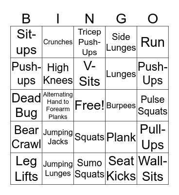 Fitness Bingo Card